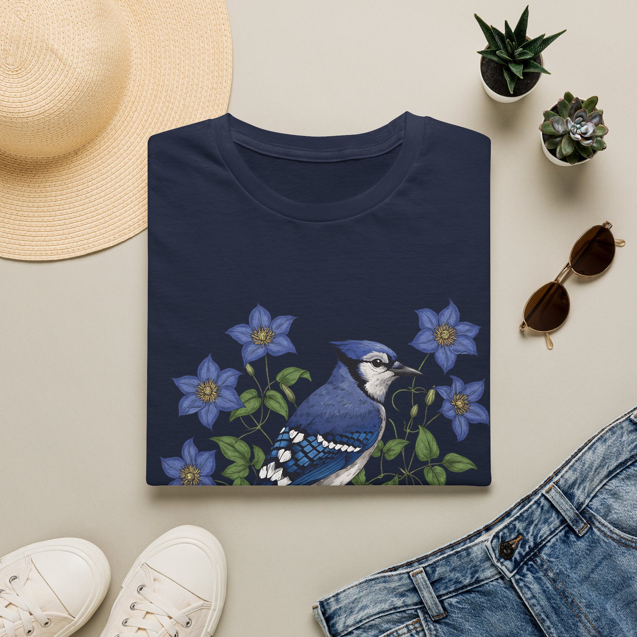 Blue Jay Floral Nature T-Shirt