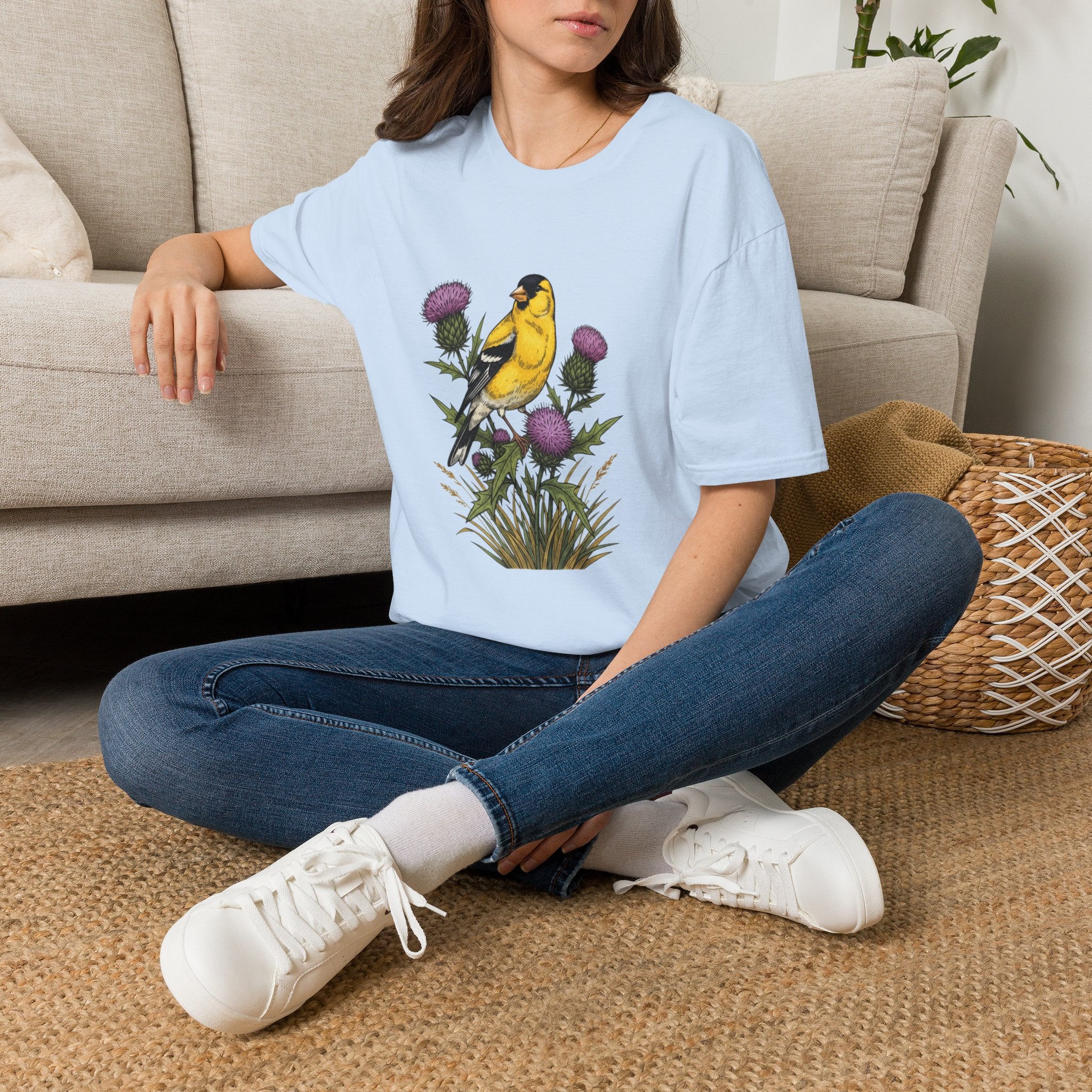 Goldfinch & Thistle T-Shirt — Botanical Bird Illustration Tee