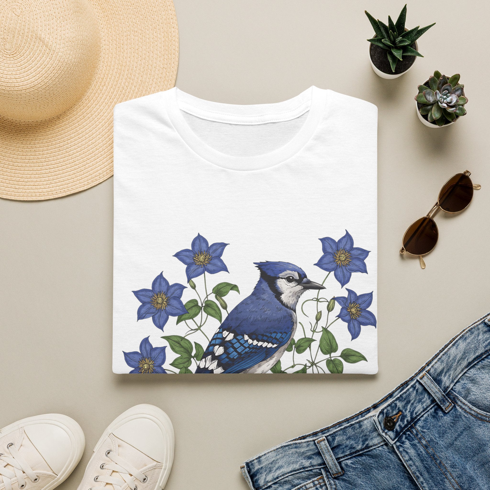 Blue Jay Floral Nature T-Shirt