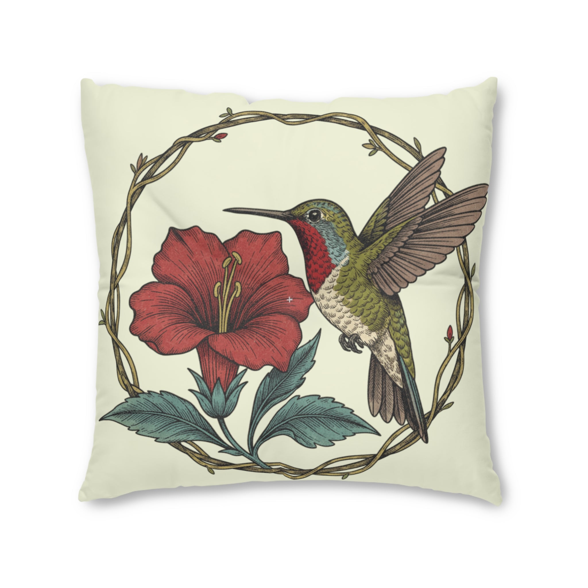 Hummingbird & Red Hibiscus Floor Pillow