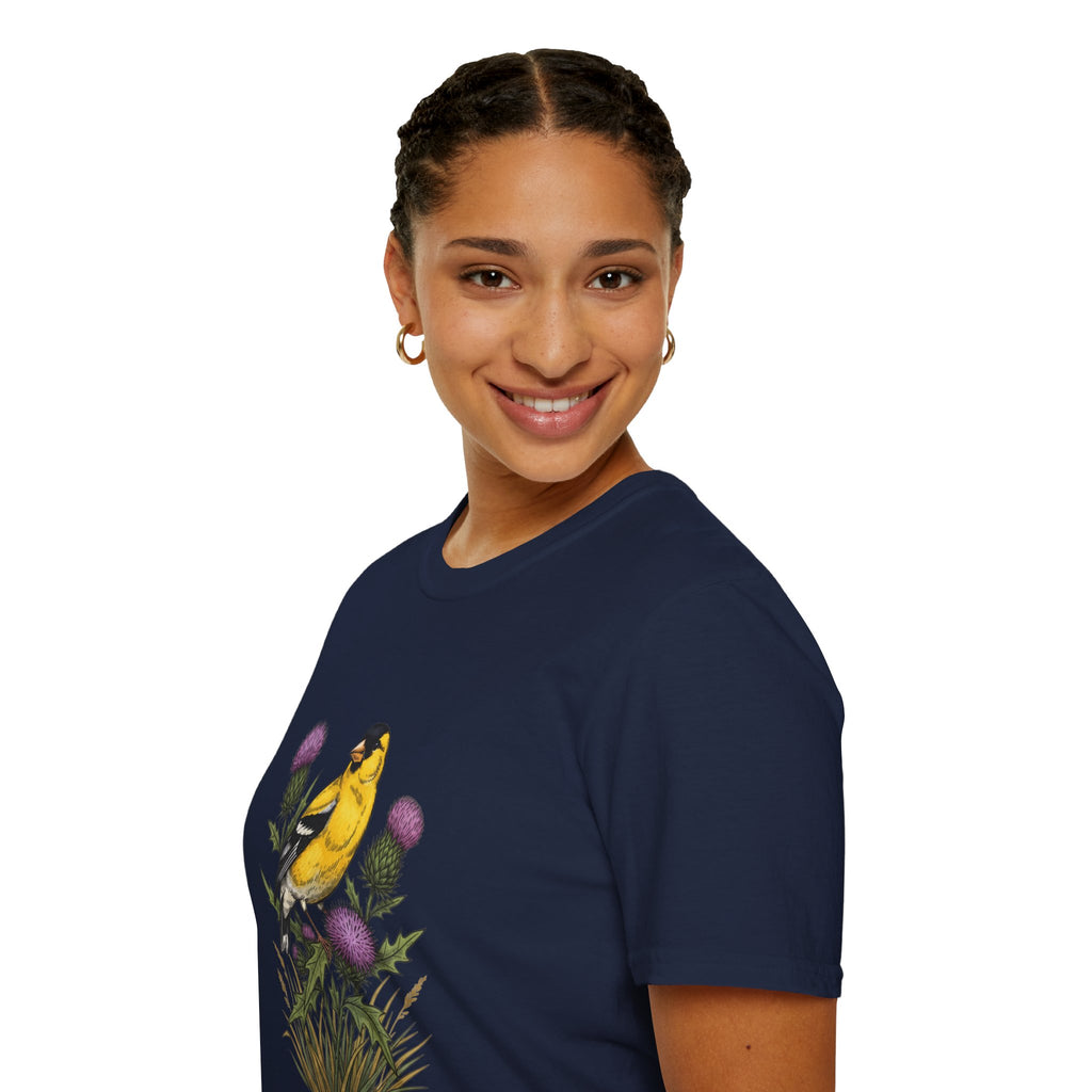 Goldfinch & Thistle T-Shirt — Botanical Bird Illustration Tee