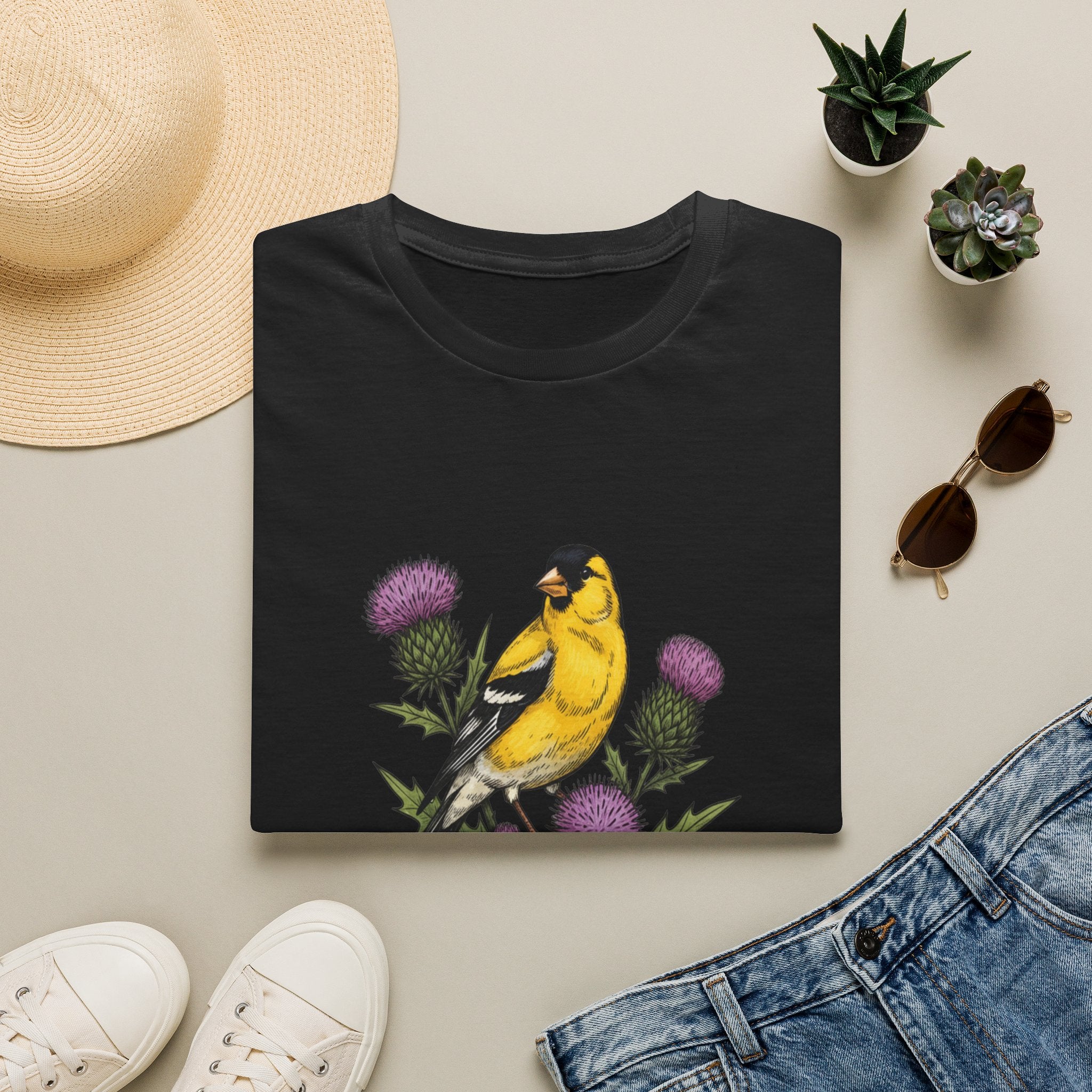 Goldfinch & Thistle T-Shirt — Botanical Bird Illustration Tee
