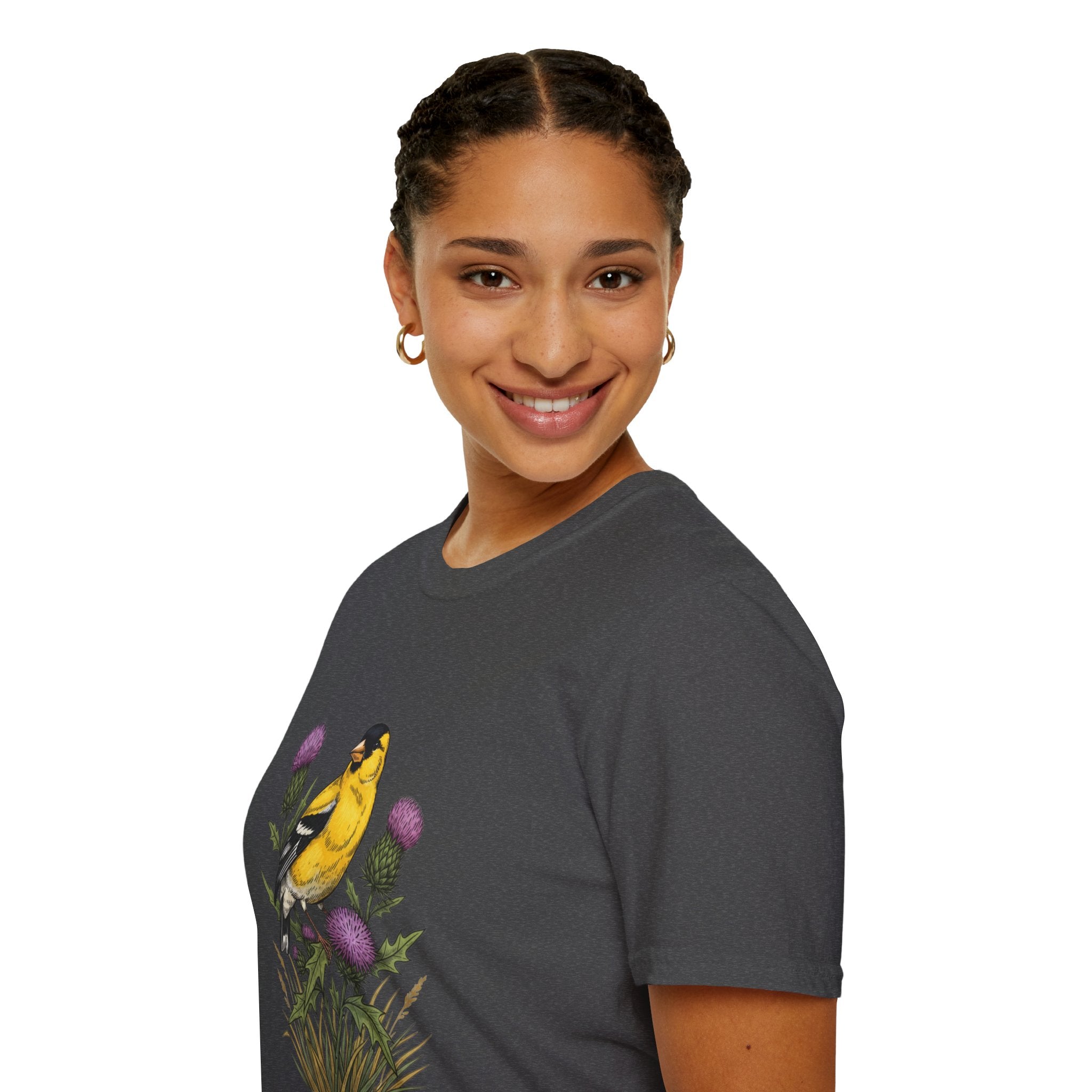 Goldfinch & Thistle T-Shirt — Botanical Bird Illustration Tee