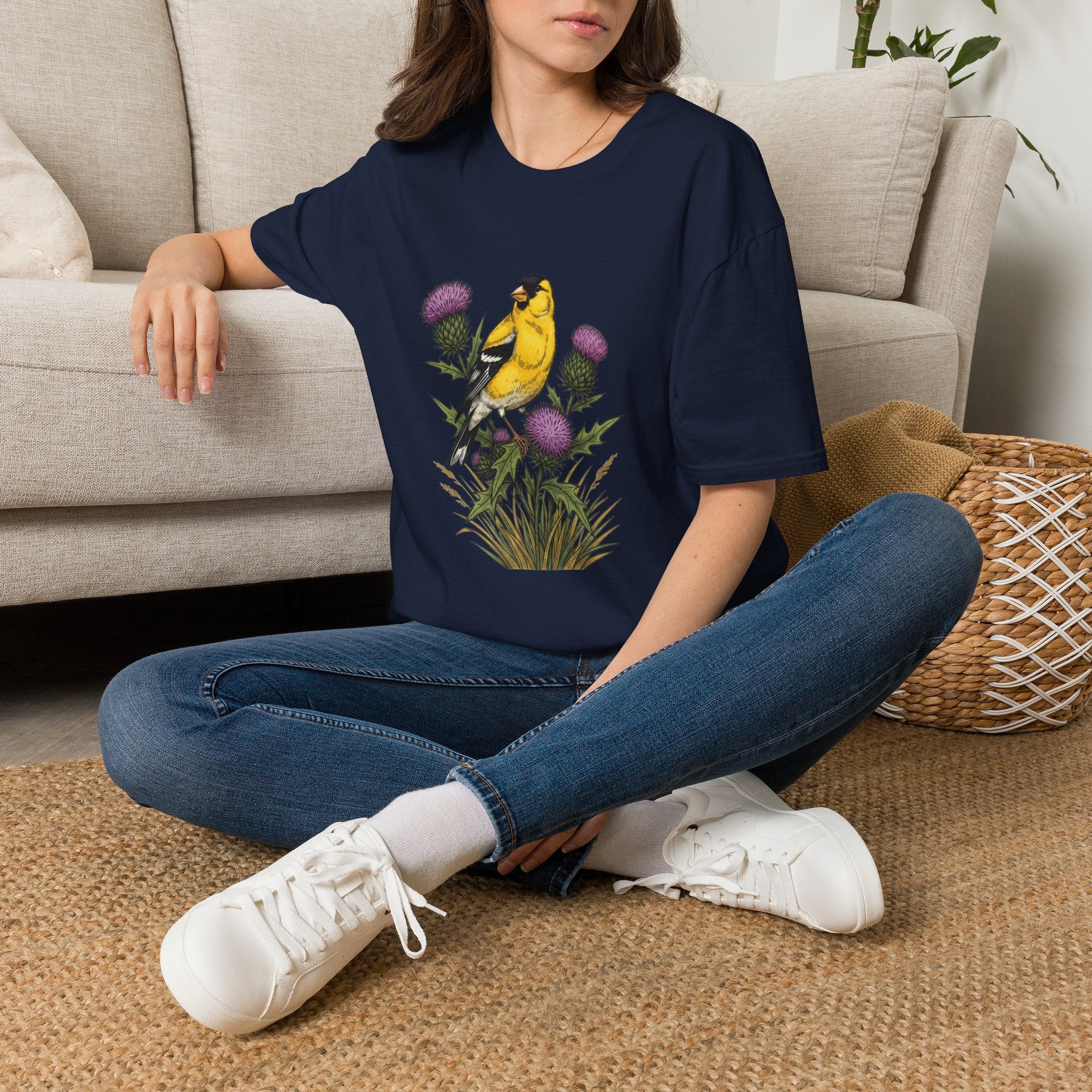 Goldfinch & Thistle T-Shirt — Botanical Bird Illustration Tee