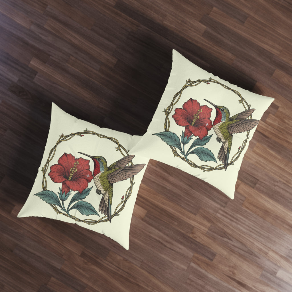 Hummingbird & Red Hibiscus Floor Pillow
