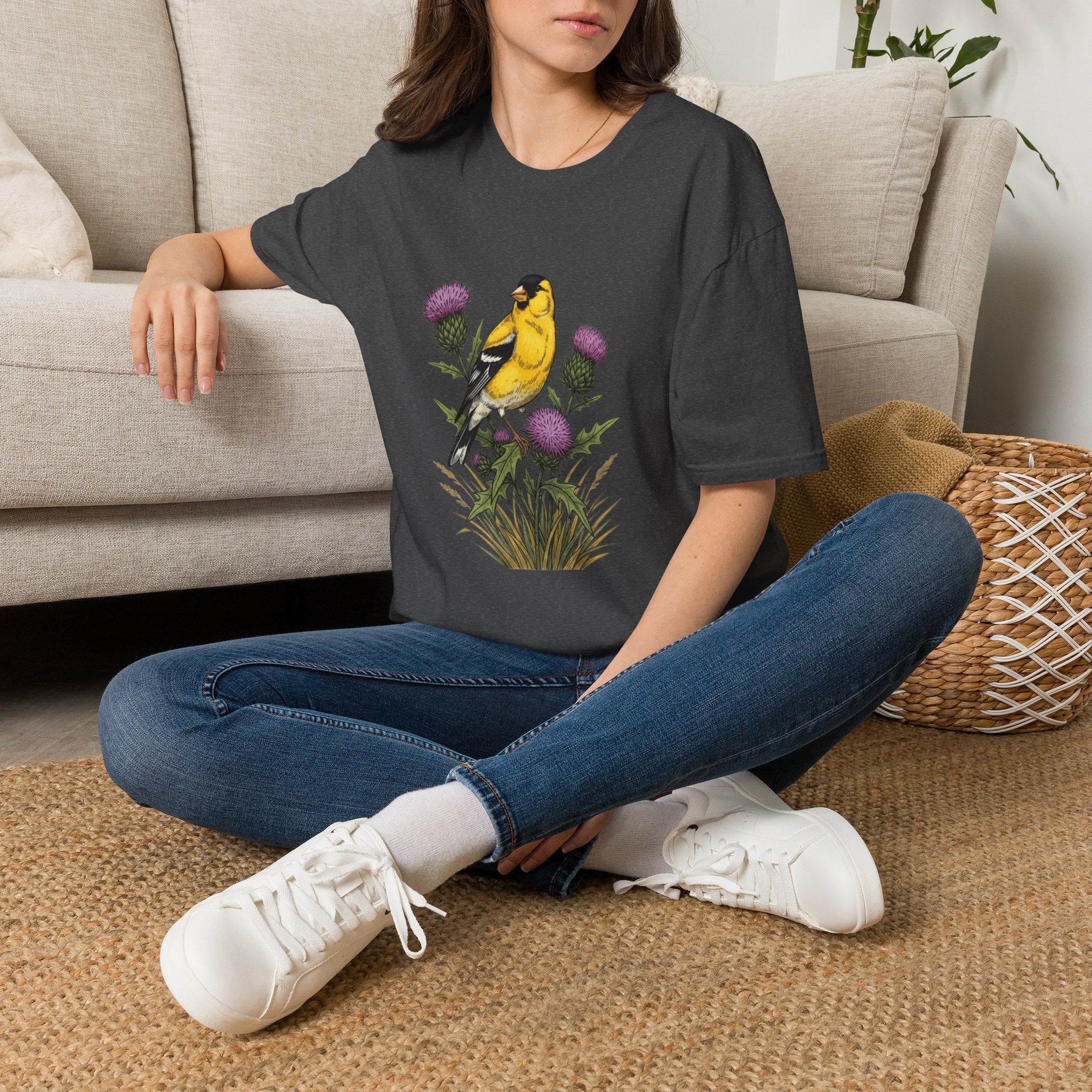 Goldfinch & Thistle T-Shirt — Botanical Bird Illustration Tee