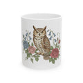 Owl & Rose Ceramic Mug — Vintage Botanical Coffee Cup (11oz/15oz)