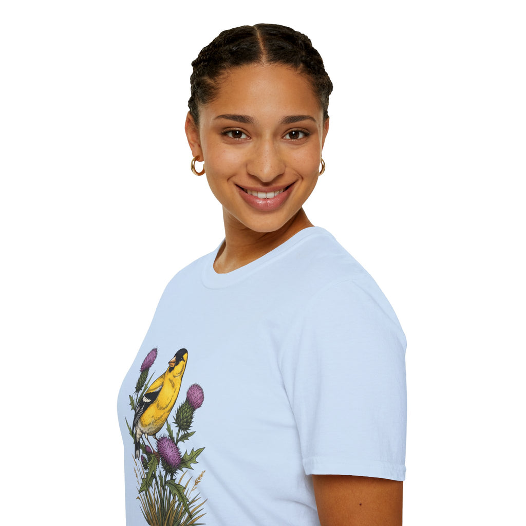 Goldfinch & Thistle T-Shirt — Botanical Bird Illustration Tee
