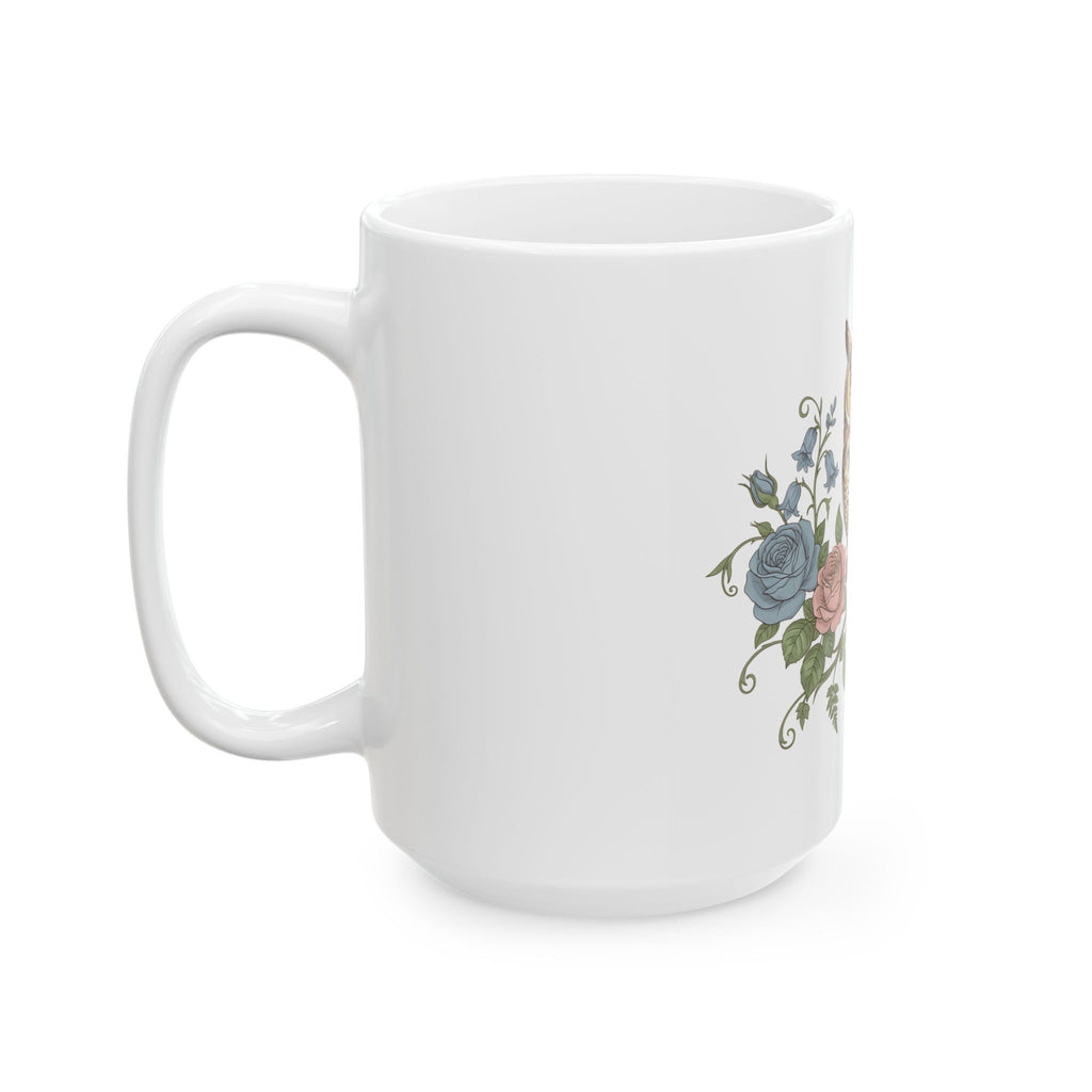 Owl & Rose Ceramic Mug — Vintage Botanical Coffee Cup (11oz/15oz)