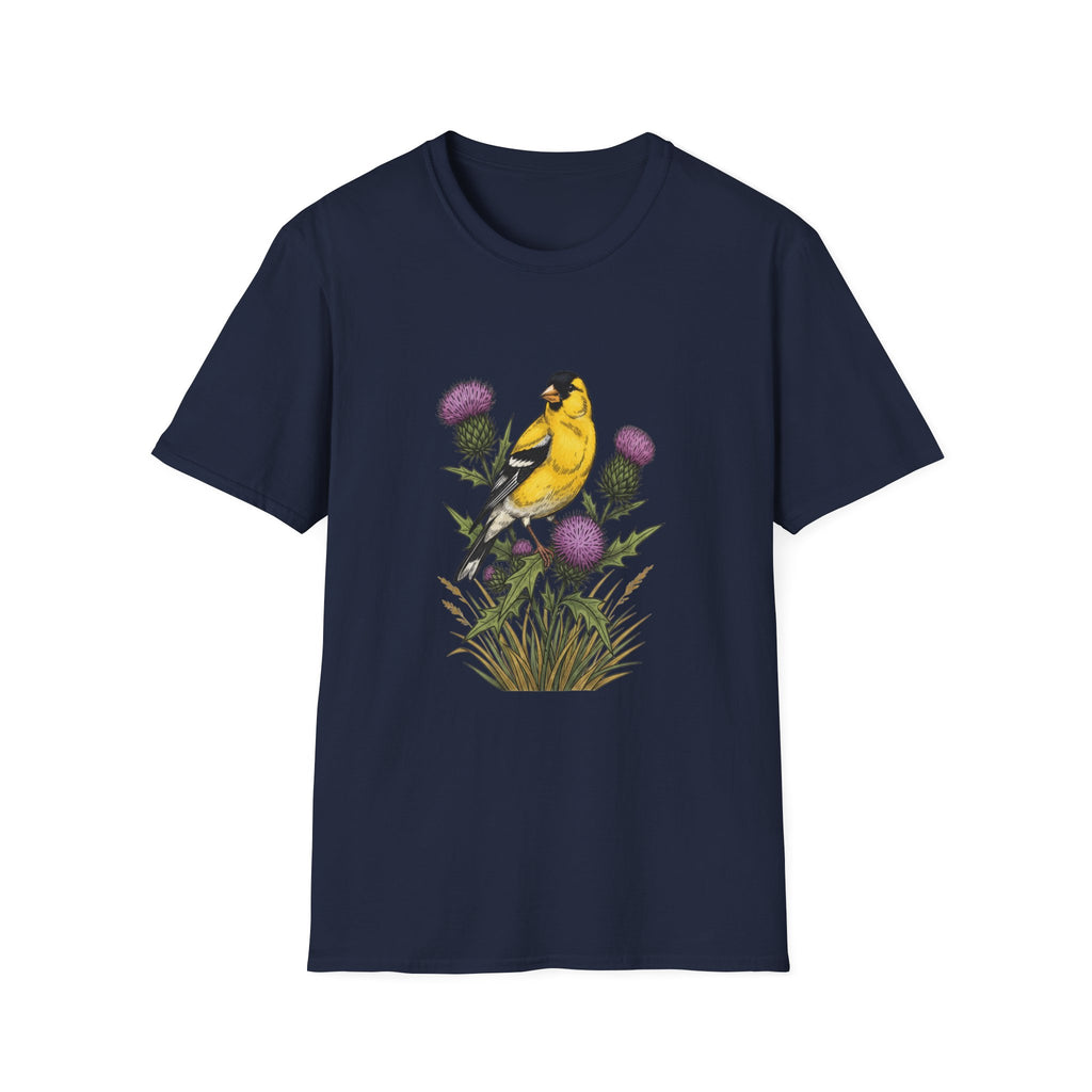 Goldfinch & Thistle T-Shirt — Botanical Bird Illustration Tee
