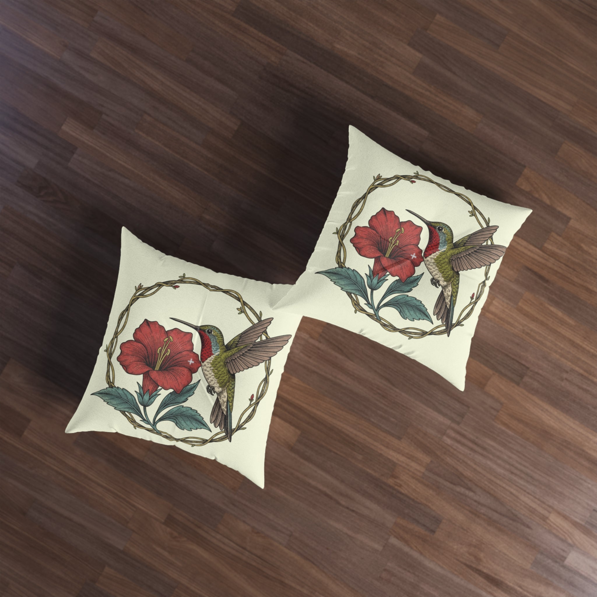 Hummingbird & Red Hibiscus Floor Pillow