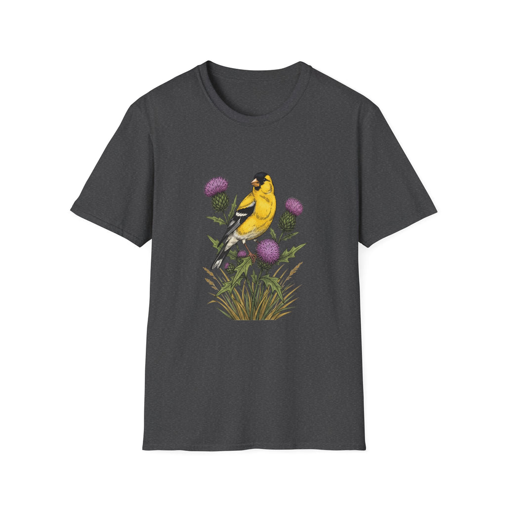 Goldfinch & Thistle T-Shirt — Botanical Bird Illustration Tee