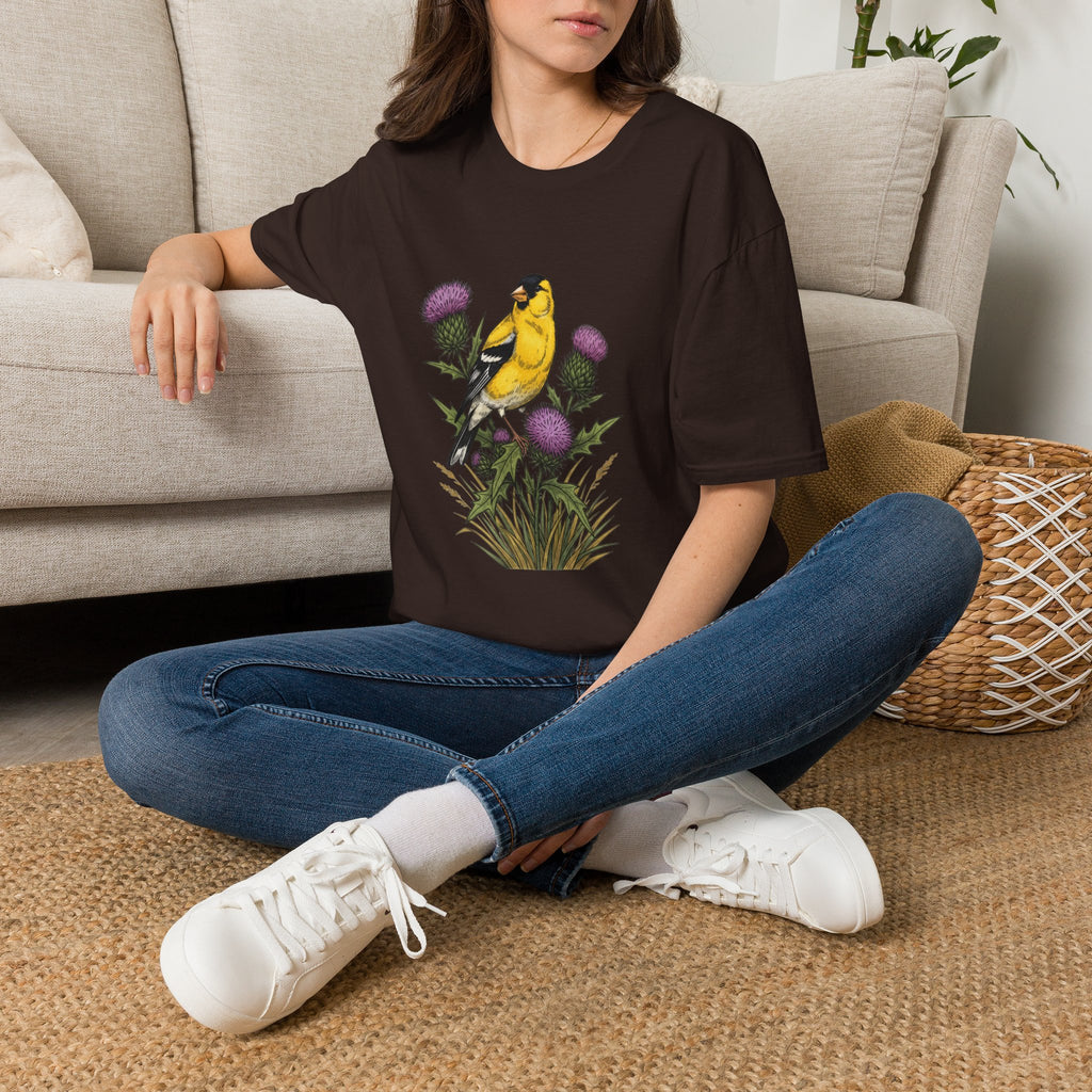 Goldfinch & Thistle T-Shirt — Botanical Bird Illustration Tee