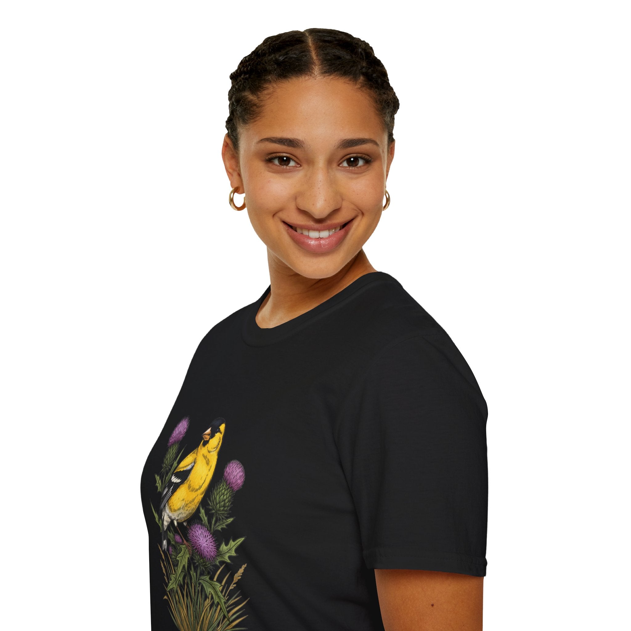 Goldfinch & Thistle T-Shirt — Botanical Bird Illustration Tee