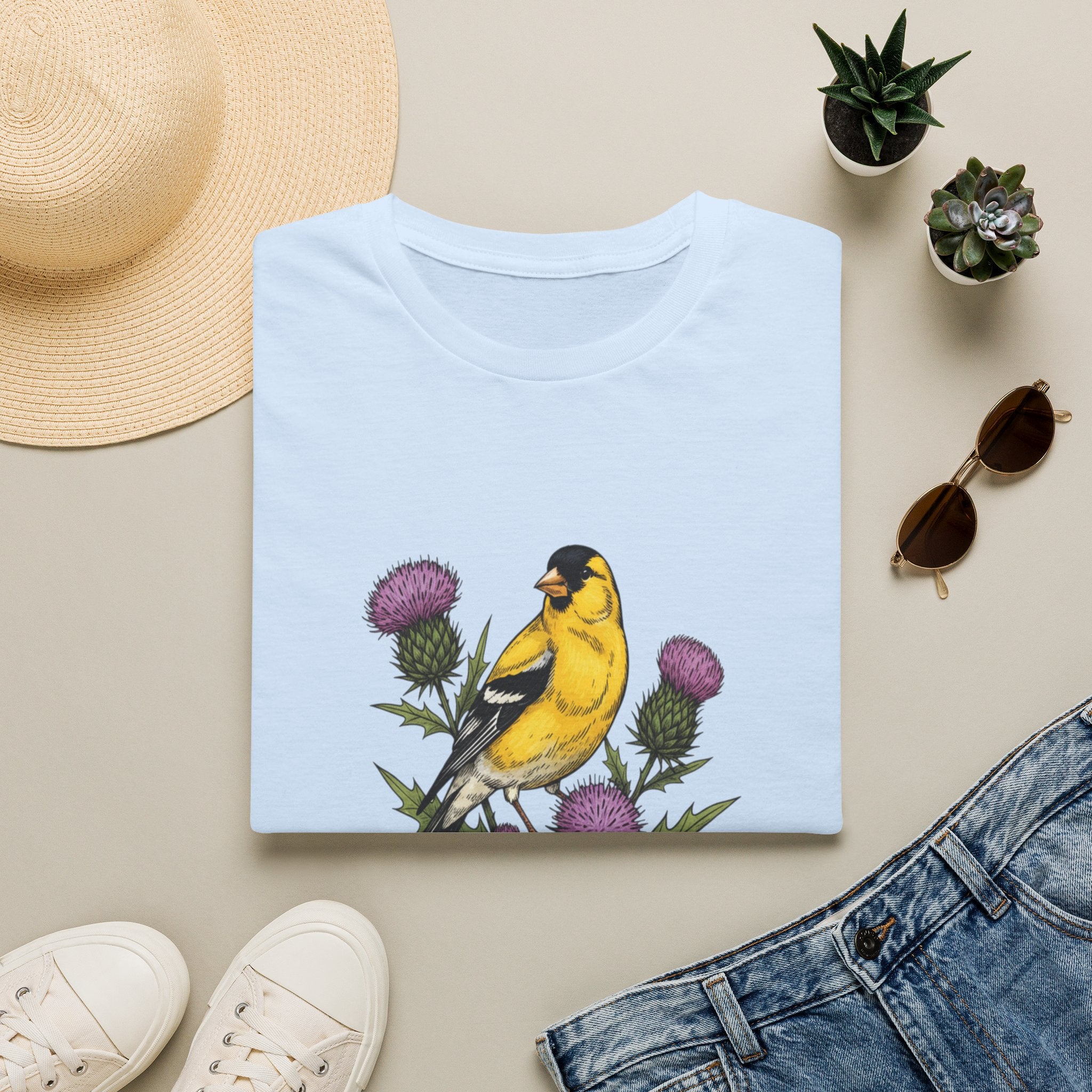 Goldfinch & Thistle T-Shirt — Botanical Bird Illustration Tee