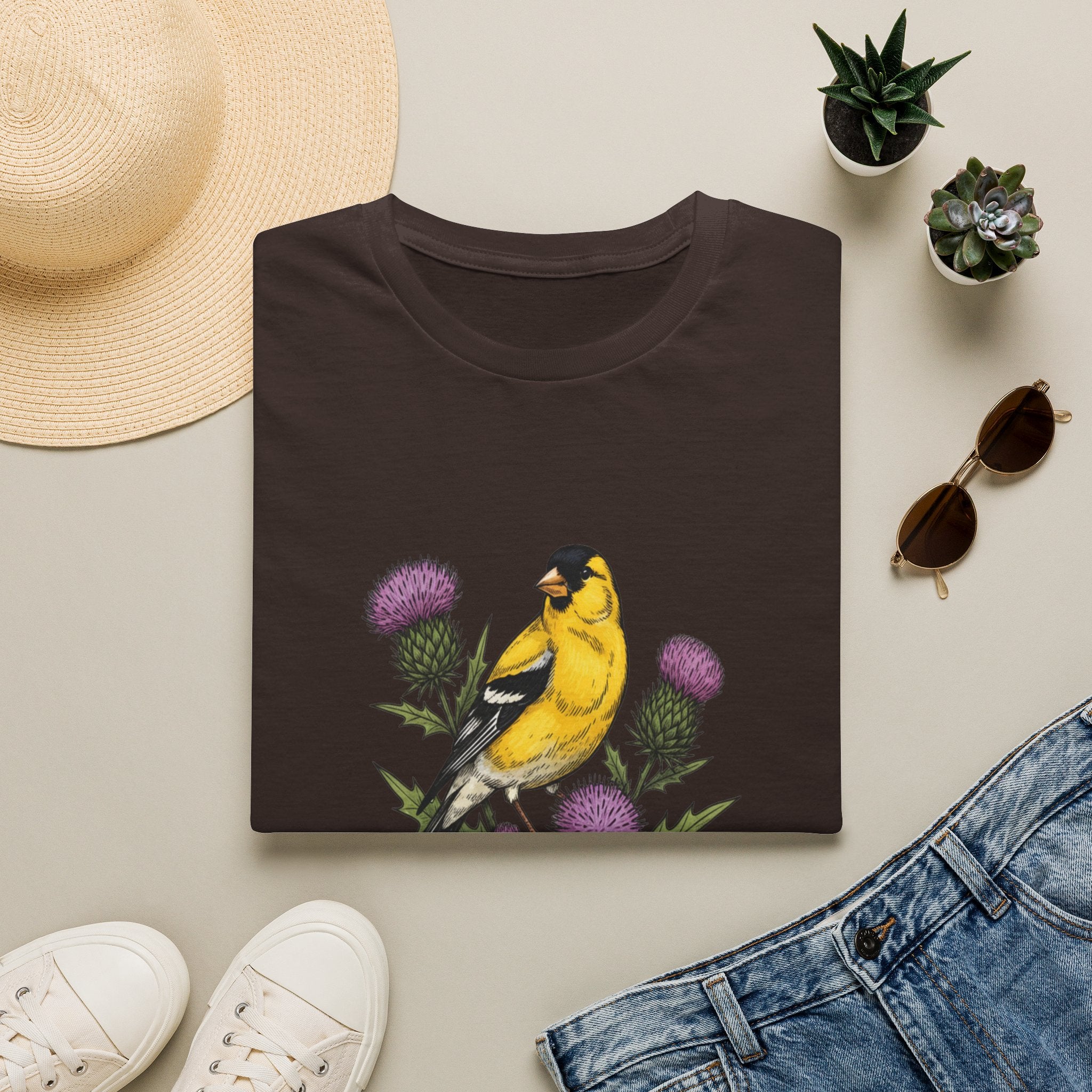 Goldfinch & Thistle T-Shirt — Botanical Bird Illustration Tee