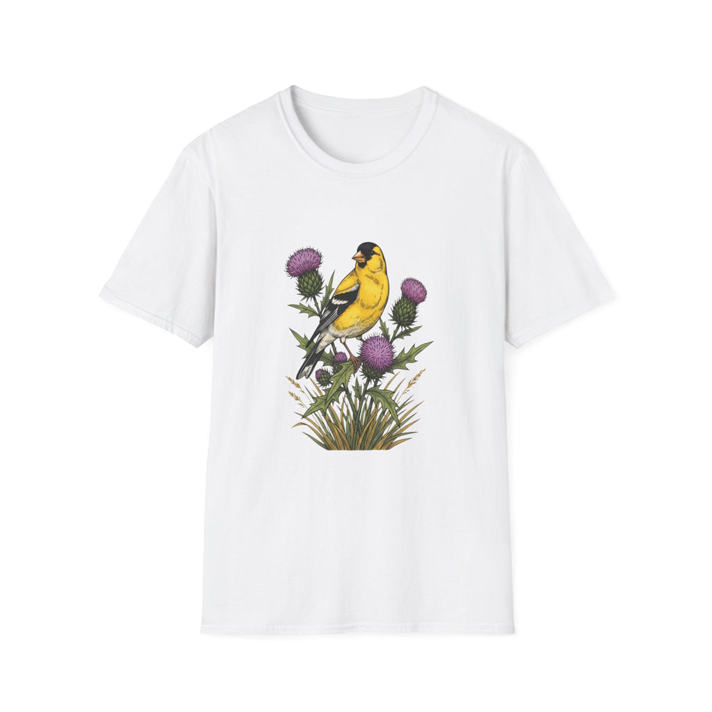 Goldfinch & Thistle T-Shirt — Botanical Bird Illustration Tee