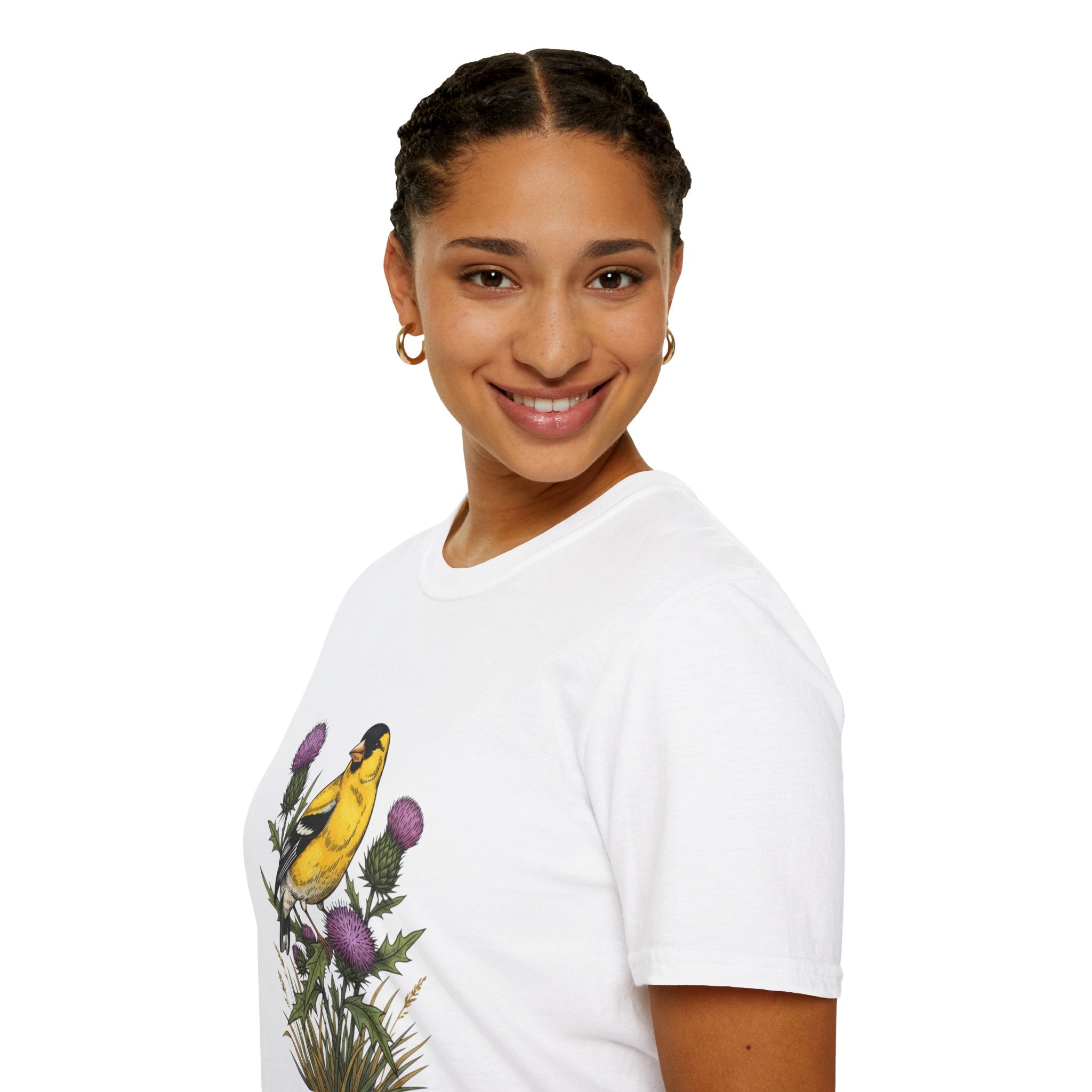 Goldfinch & Thistle T-Shirt — Botanical Bird Illustration Tee