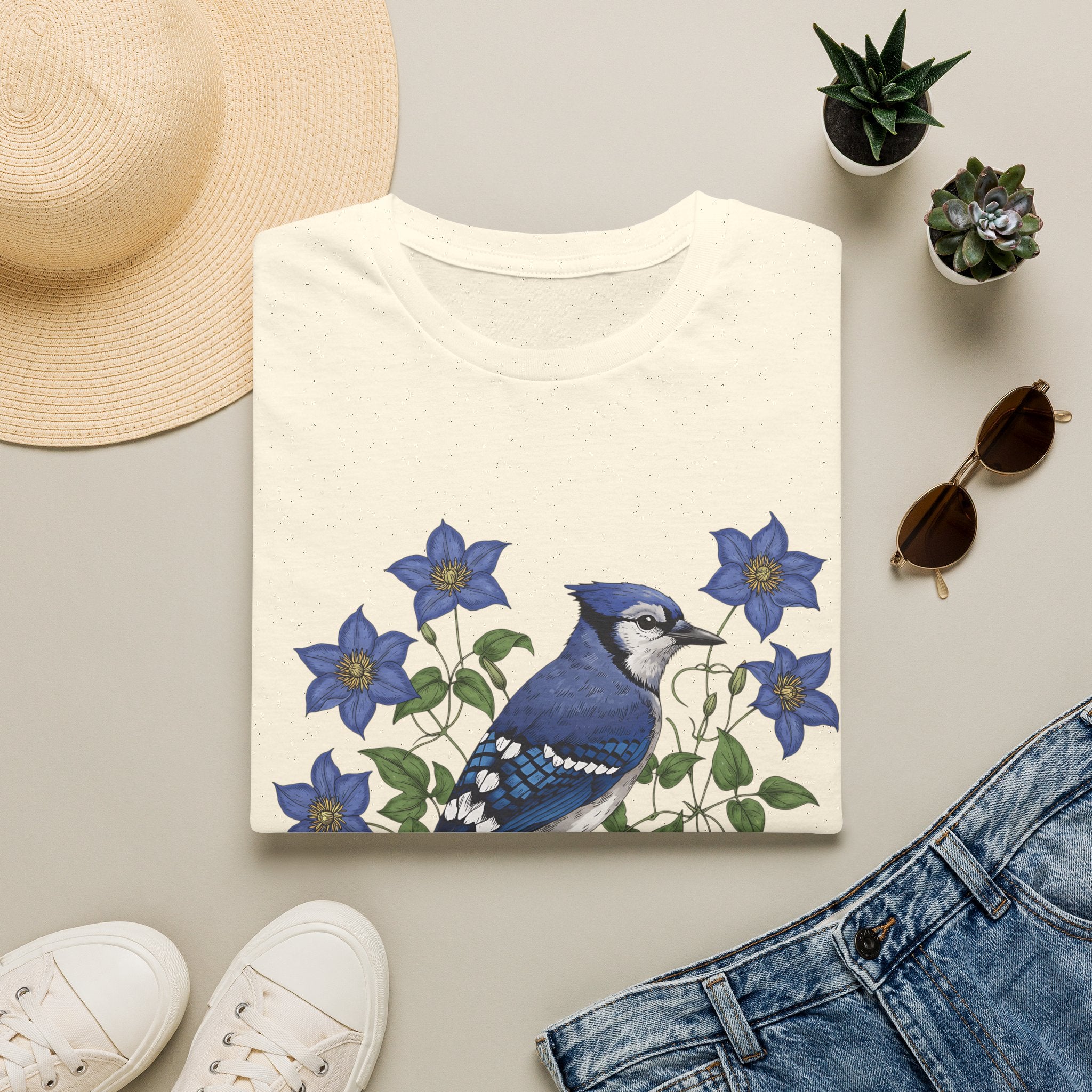 Blue Jay Floral Nature T-Shirt