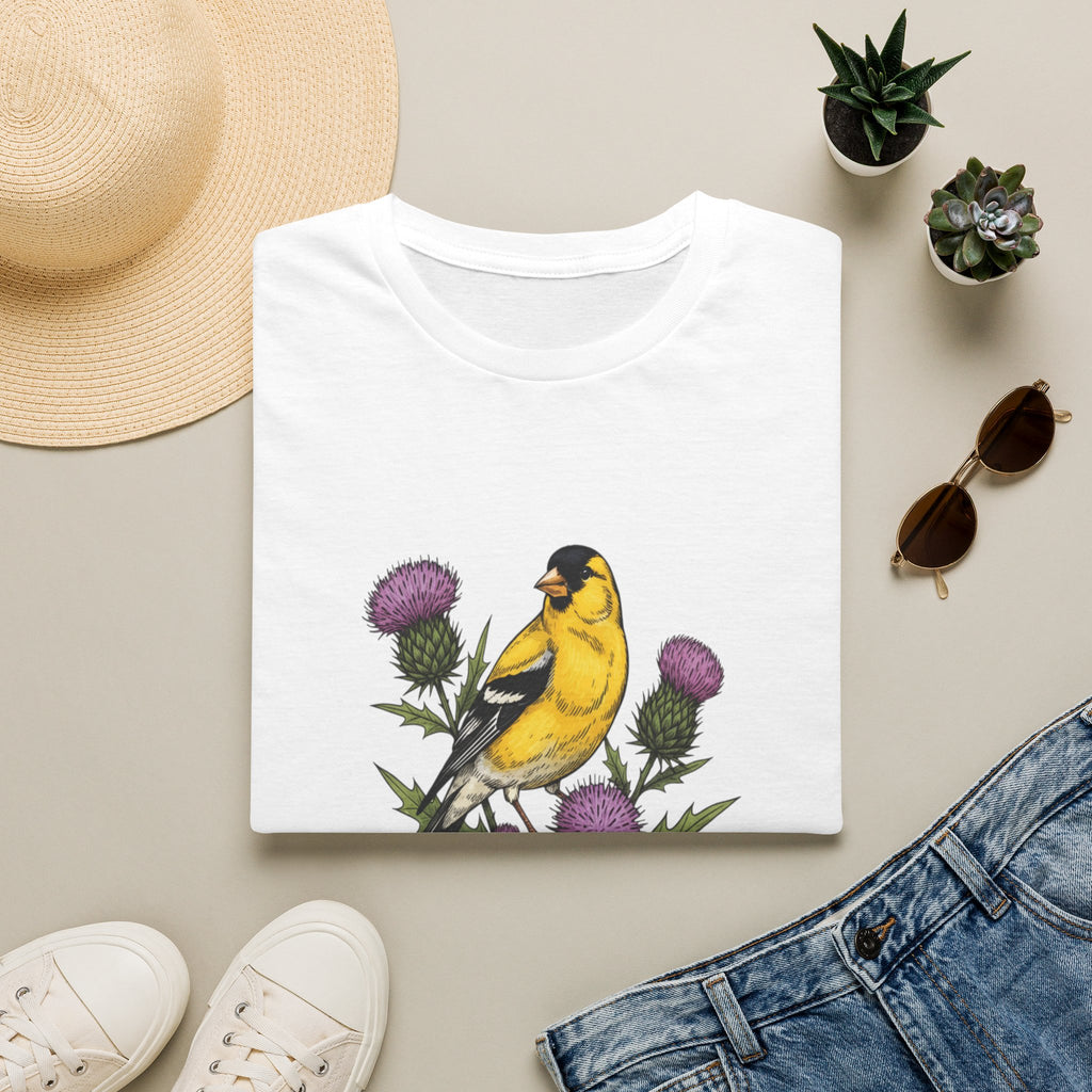 Goldfinch & Thistle T-Shirt — Botanical Bird Illustration Tee